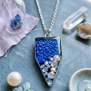 Artisan Blue Crystal Geo Pendant Necklace